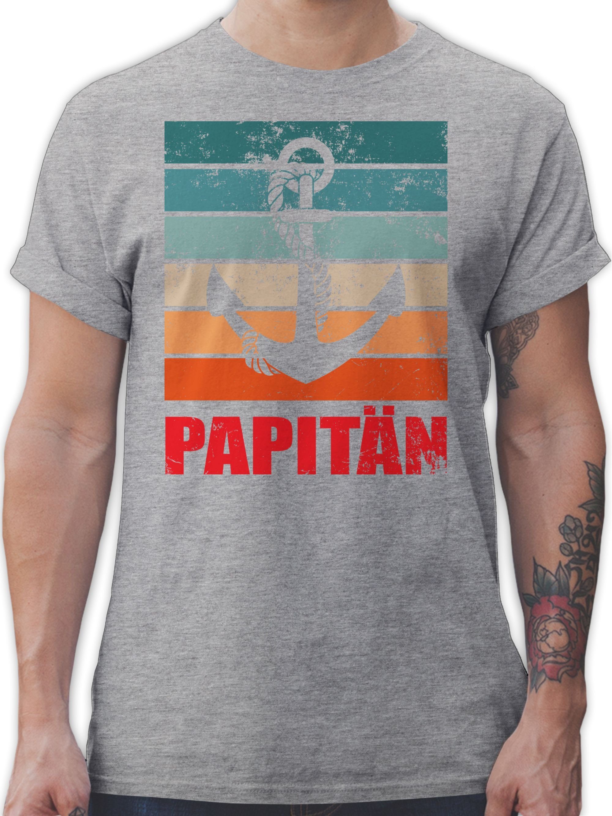 Shirtracer T-Shirt Papitän Papa Kapitän Geschenk für Bootsfahrer Vatertag Geschenk für Papa 01 Grau meliert