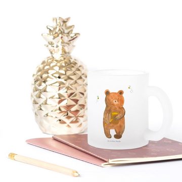 Mr. & Mrs. Panda Teeglas Bär Honig - Transparent - Geschenk, Teddy, Glas Teetasse, Tasse mit H, Premium Glas, Edler Aufdruck