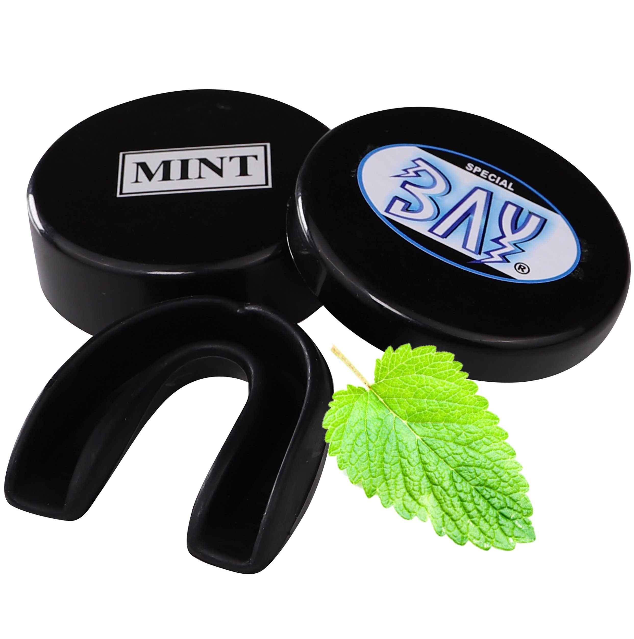 BAY-Sports Zahnschutz Zahnschützer mit Pfefferminz Aroma Boxen schwarz Mundschutz Sport (Für Vollkontakt geeignet, Minz Geschmack), Kampfsport, MMA, Krav Maga Judo Karate Ballsport Kickboxen Taekwondo