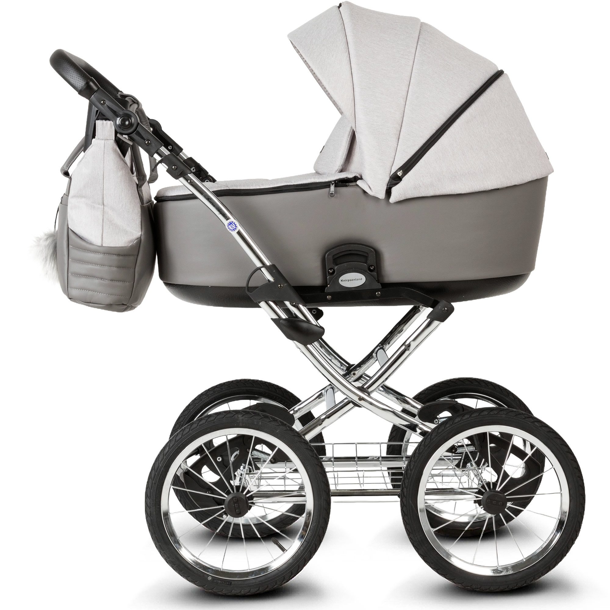 Knirpsenland Kombi-Kinderwagen Retro Style 2in1 inkl. Sportwagen, Wickeltasche & viel Zubehör, (Spar-Set), hohe Sicherheit durch One-Klick System der Kinderwagenaufsätze