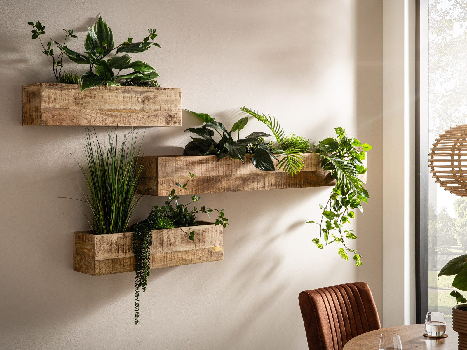 Wanddekoobjekt Blumenkasten 2er Set Massivholz Mango
