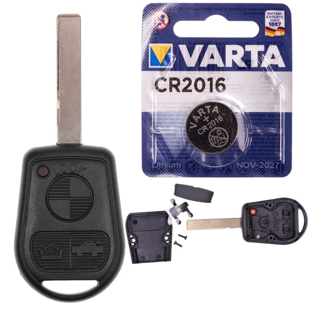 mt-key Auto Schlüssel Reparatur Gehäuse + HU92 Rohling + 1x VARTA CR2032 Knopfzelle, CR2016 (3 V), für BMW E36 E31 E38 E39 Z3 Funk Fernbedienung