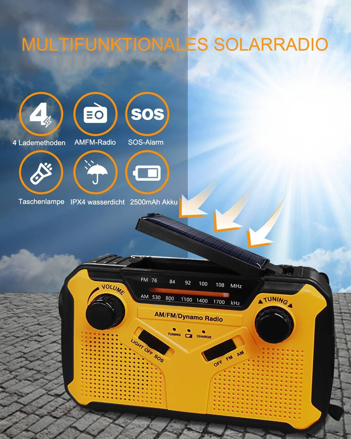 LED Taschenlampe und Leselicht Eingebaute 10000mAh Batterie/Powerbank SOS Alarm für Notfall Ourdoor Color : Grün Y&F-HYFSH Solar Radio Tragbar Kurbelradio Dynamo Radio mit AM/FM/NOAA 
