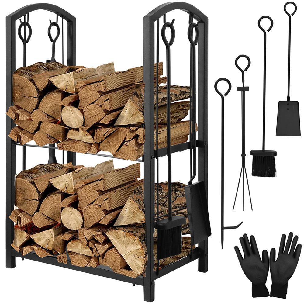Melko Kaminholzregal Brennholzregal Metall inkl. Kaminbesteck Kaminholzstän günstig online kaufen