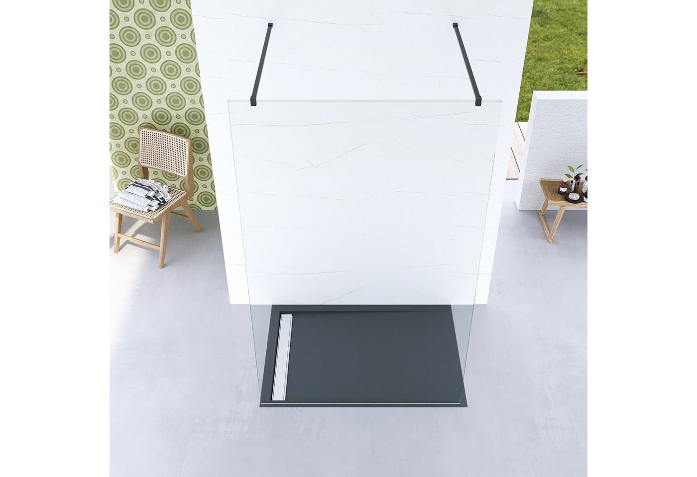 Thumbnail - AQUABATOS Walk-in-Dusche Walk in Duschabtrennung schwarz matt Duschwand Glas Duschtrennwand, 8 mm Einscheiben-Sicherheit...