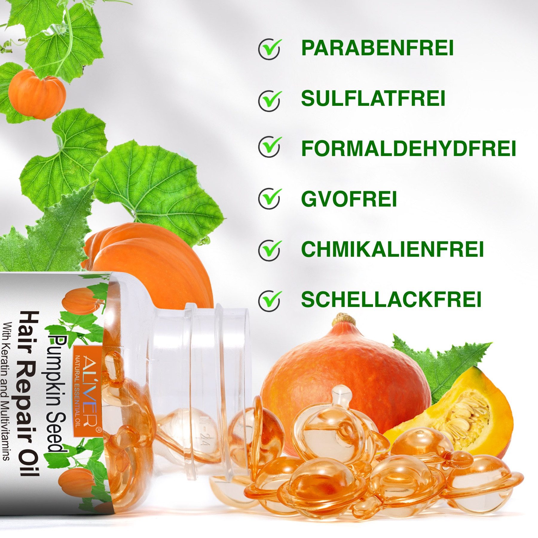 ALIVER Haaröl Kürbiskernöl Haarwachstum Haarpflege in Kapseln Vegan, 1-tlg.