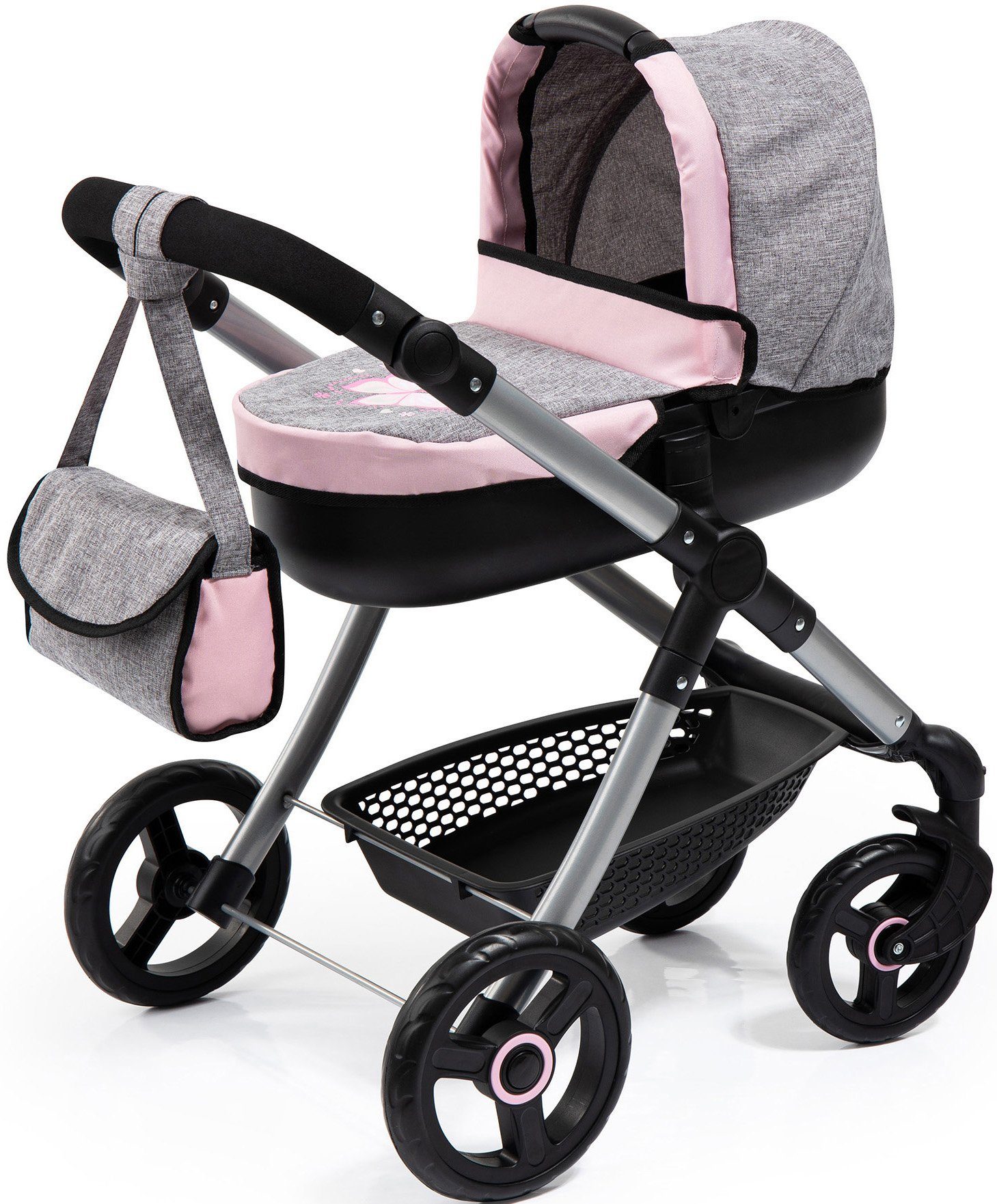 Image of Bayer Puppenwagen »Style, grau/rosa«, mit Wickeltasche