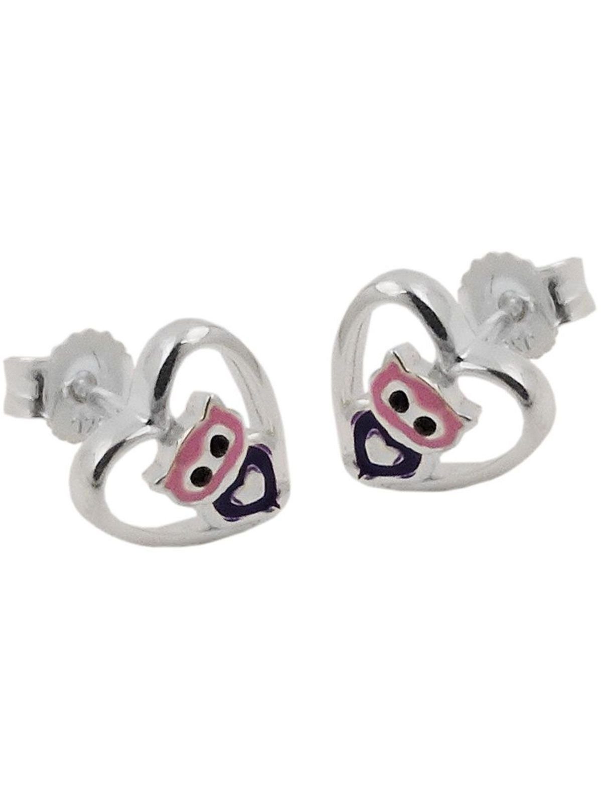 Gallay Paar Ohrstecker Ohrring 8mm kleine Eule im Herz lila-pink glänzend Silber 925 (1-tlg)