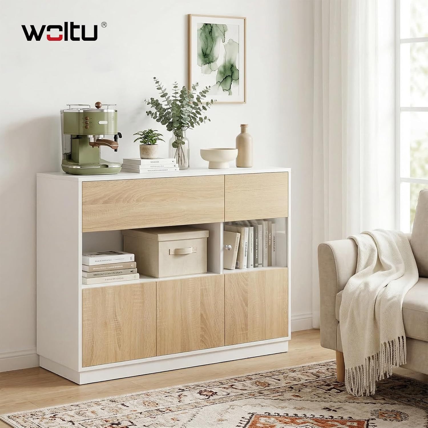 Woltu Sideboard, mit Schublade, Kommode für Esszimmer Wohnzimmer Schlafzimmer Flur