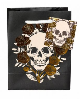 Horror-Shop Dekoobjekt Totenschädel & Rosen Geschenktüte 14 x 11 cm