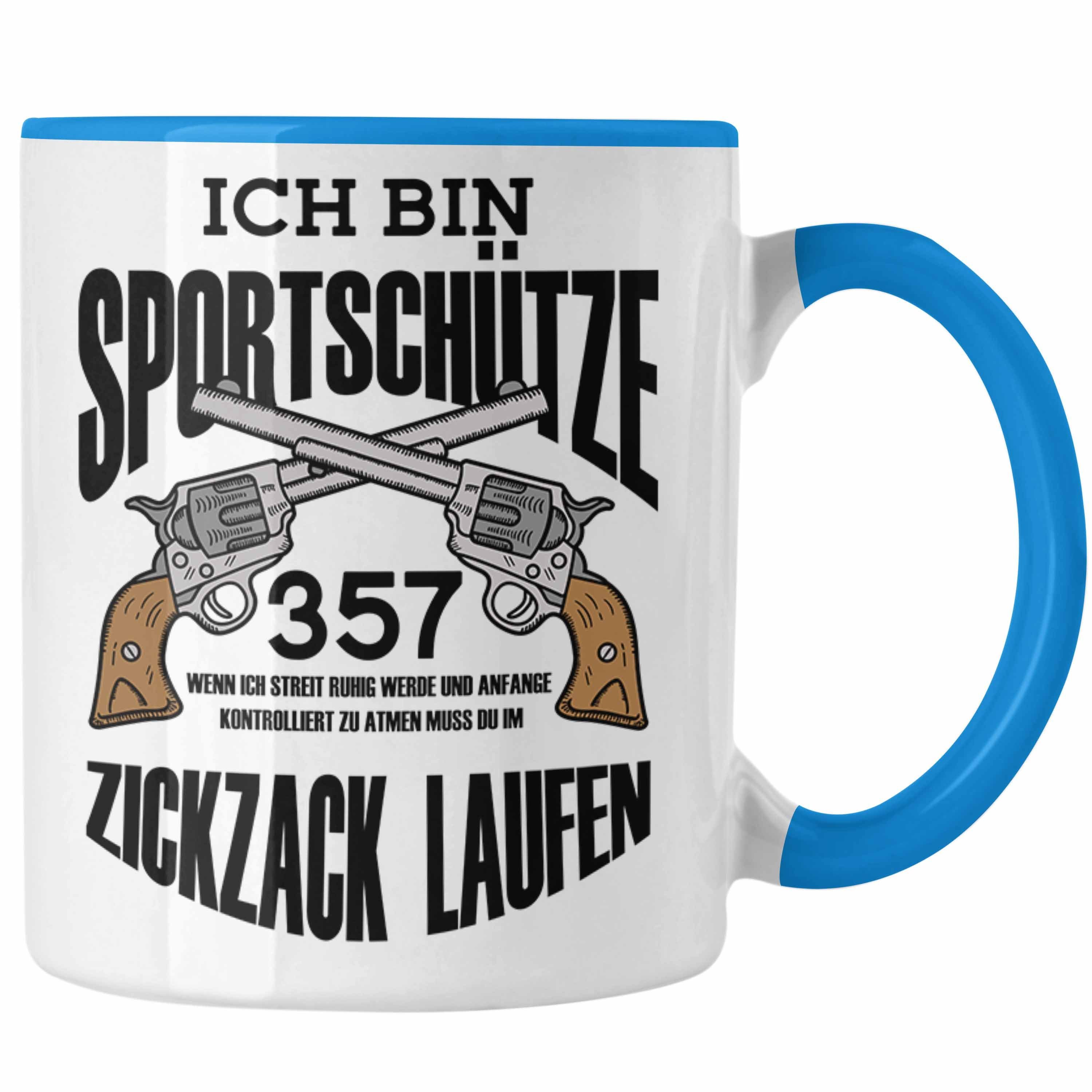 Trendation Tasse Lustige Schießen-Tasse für Sportschützen Geschenk Blau