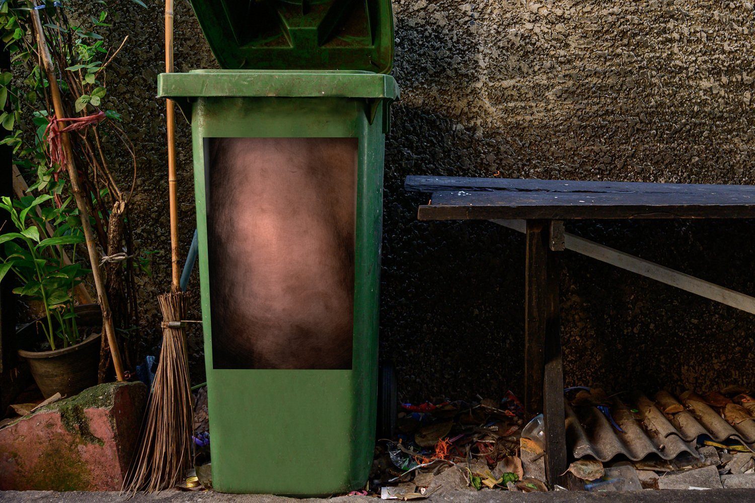 Abfalbehälter (1 Container, MuchoWow Wandsticker im St), Mülleimer-aufkleber, Kupferstruktur Mülltonne, Sticker, Dunkeln