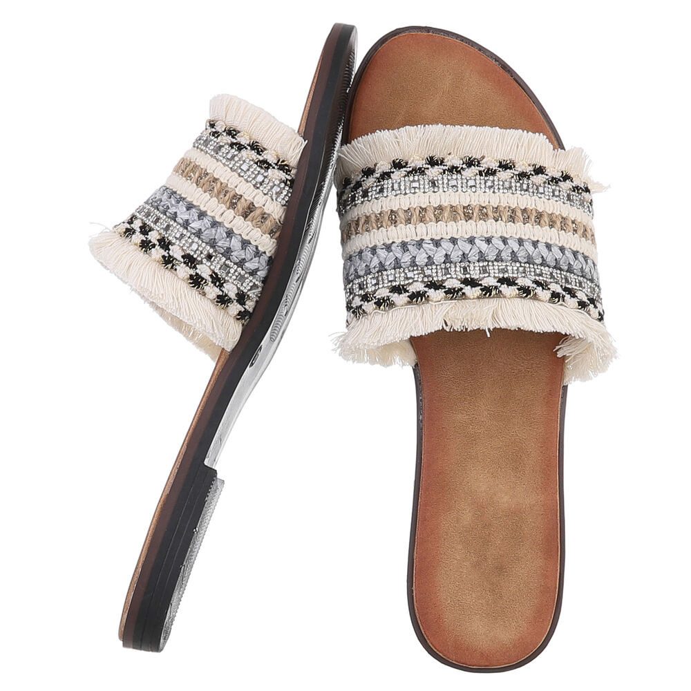 Ital-Design Moderne Sommerschuhe mit Fransen für Damen Pantolette (89542485 günstig online kaufen