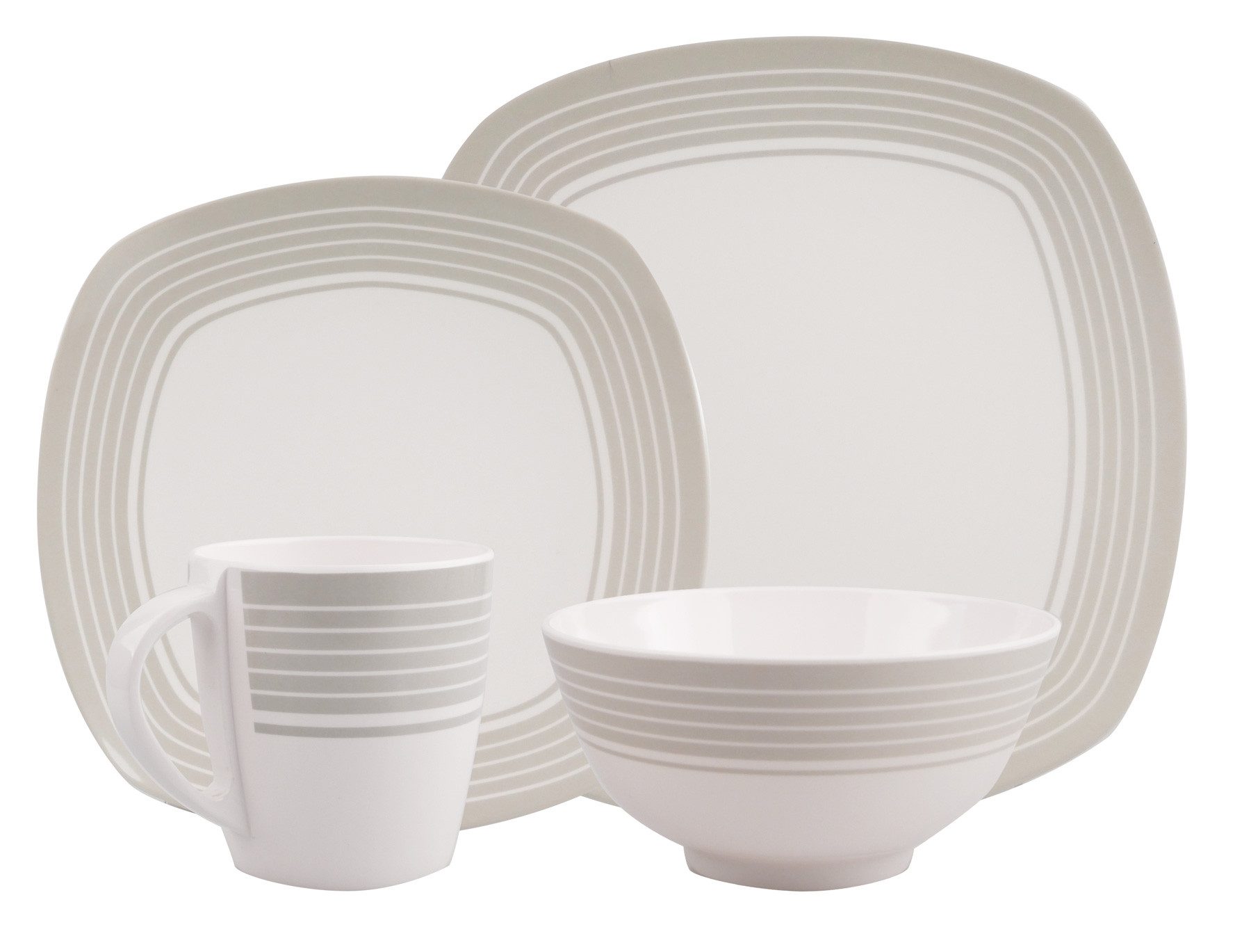 HEKERS Geschirr-Set 100% Melamin Geschirr (4-24 teilig) Classic weiß/grau (eckig) (4-tlg)