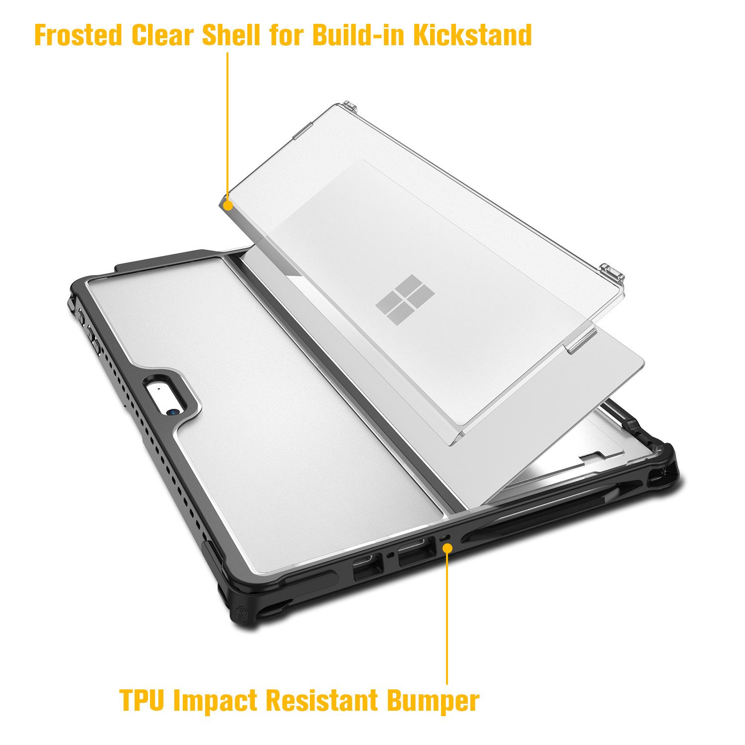 Fintie Tablet-Hülle für Microsoft Surface Pro 7+/7/6/5/Pro LTE 12.3 Zoll, mit Stifthalter, Hartschalen für Original Ständer, Kompatibel mit Type Cover Tastatur