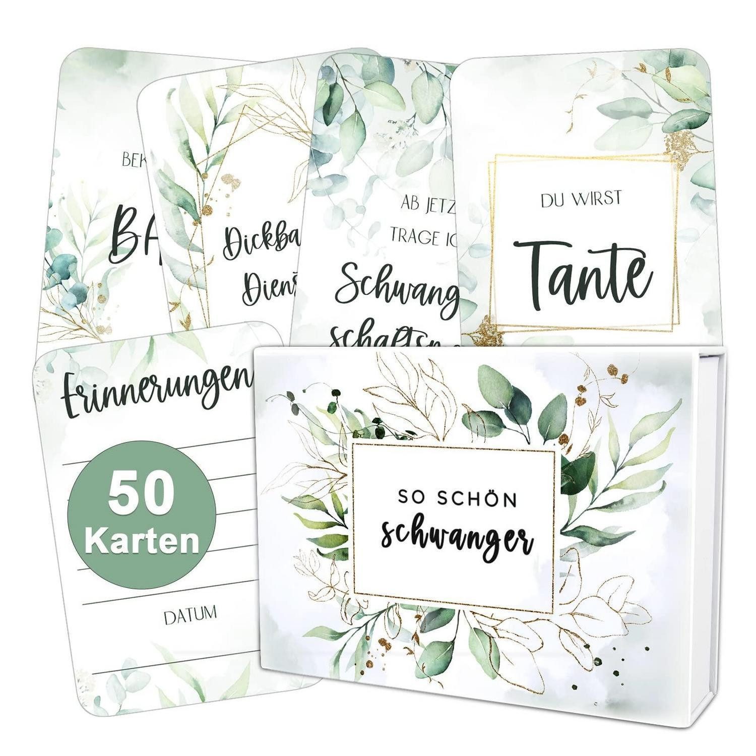 LuxusKollektion Geschenkbox Schwangerschaft Meilensteinkarten 50 Stück A6 Green Leaf