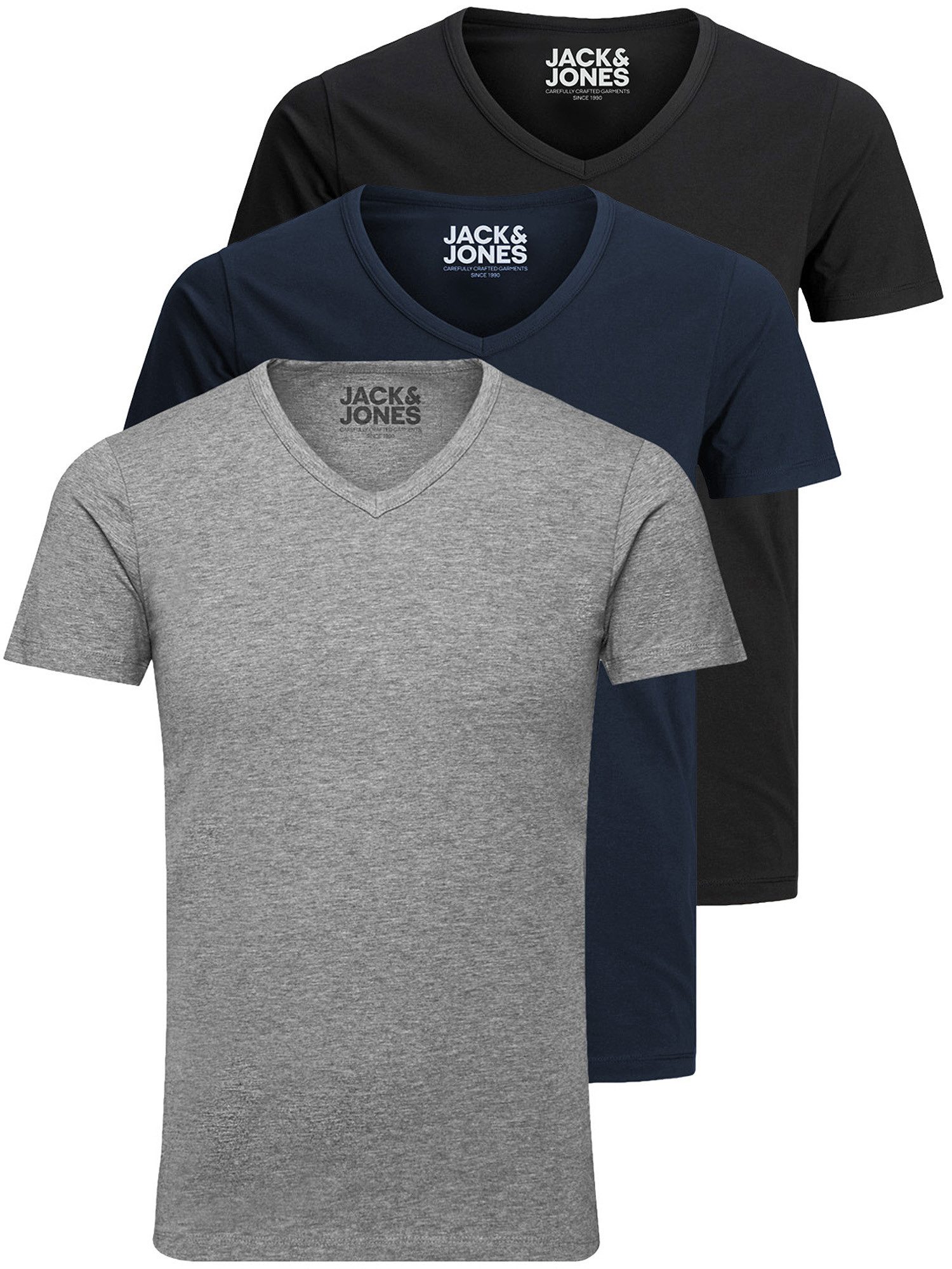 Jack & Jones T-Shirt Basic V-Neck (3-tlg., 3er Pack) etwas länger geschnitten, nicht zu kurz