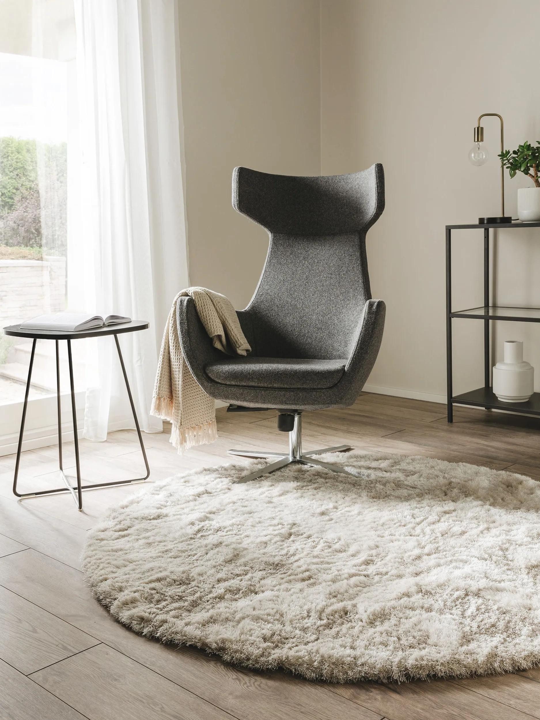 benuta Teppich Whisper, rund, Höhe: 31 mm, Hochflorteppich Wohnzimmer, Schlafzimmer, Esszimmer, Flur, Weich