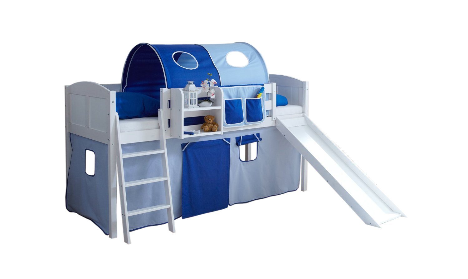 Ticaa Hochbett Hochbett mit Rutsche Rutschbett "Ekki" Country