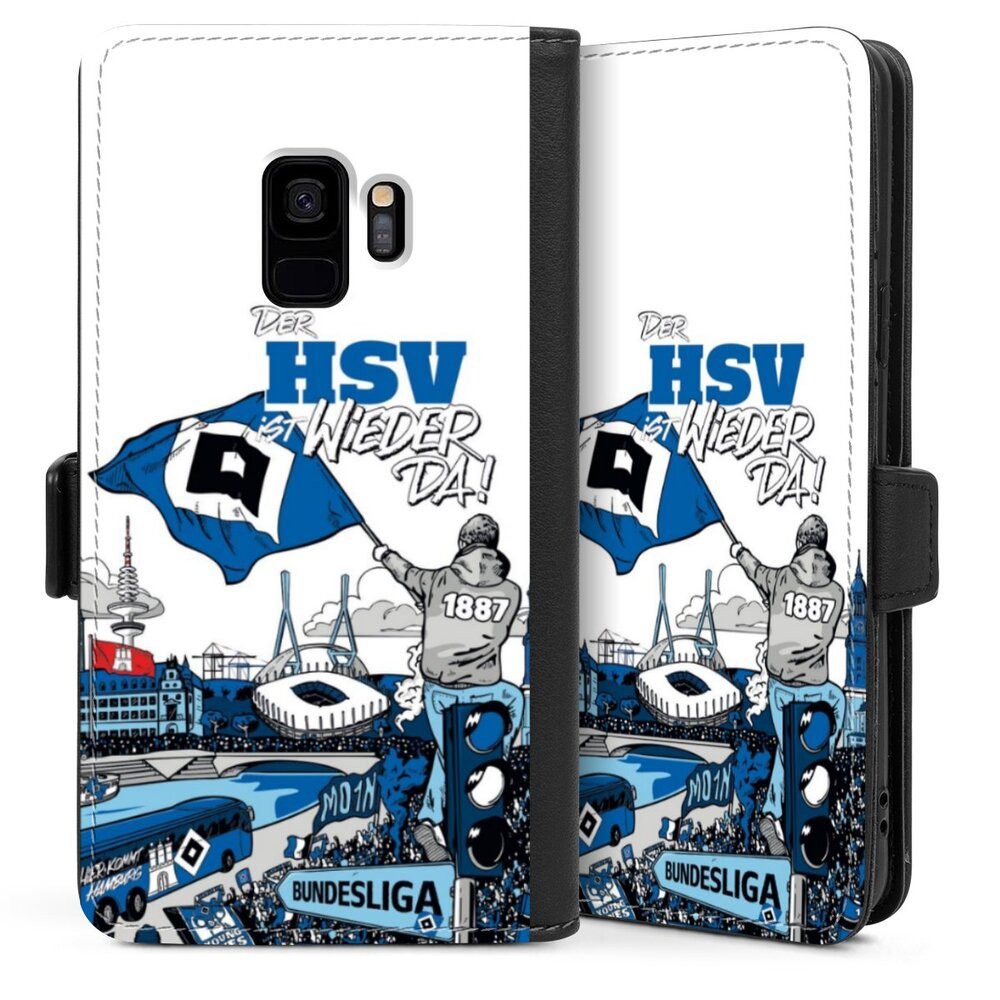 DeinDesign Handyhülle Hamburger SV Offizielles Lizenzprodukt Aufstieg, Samsung Galaxy S9 Hülle Handy Flip Case Wallet Cover Handytasche Leder