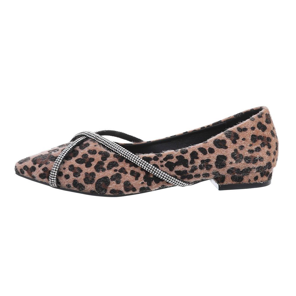 Ital-Design Damen Schlupfschuhe Party & Clubwear Ballerina Blockabsatz Klassische Ballerinas in Leo