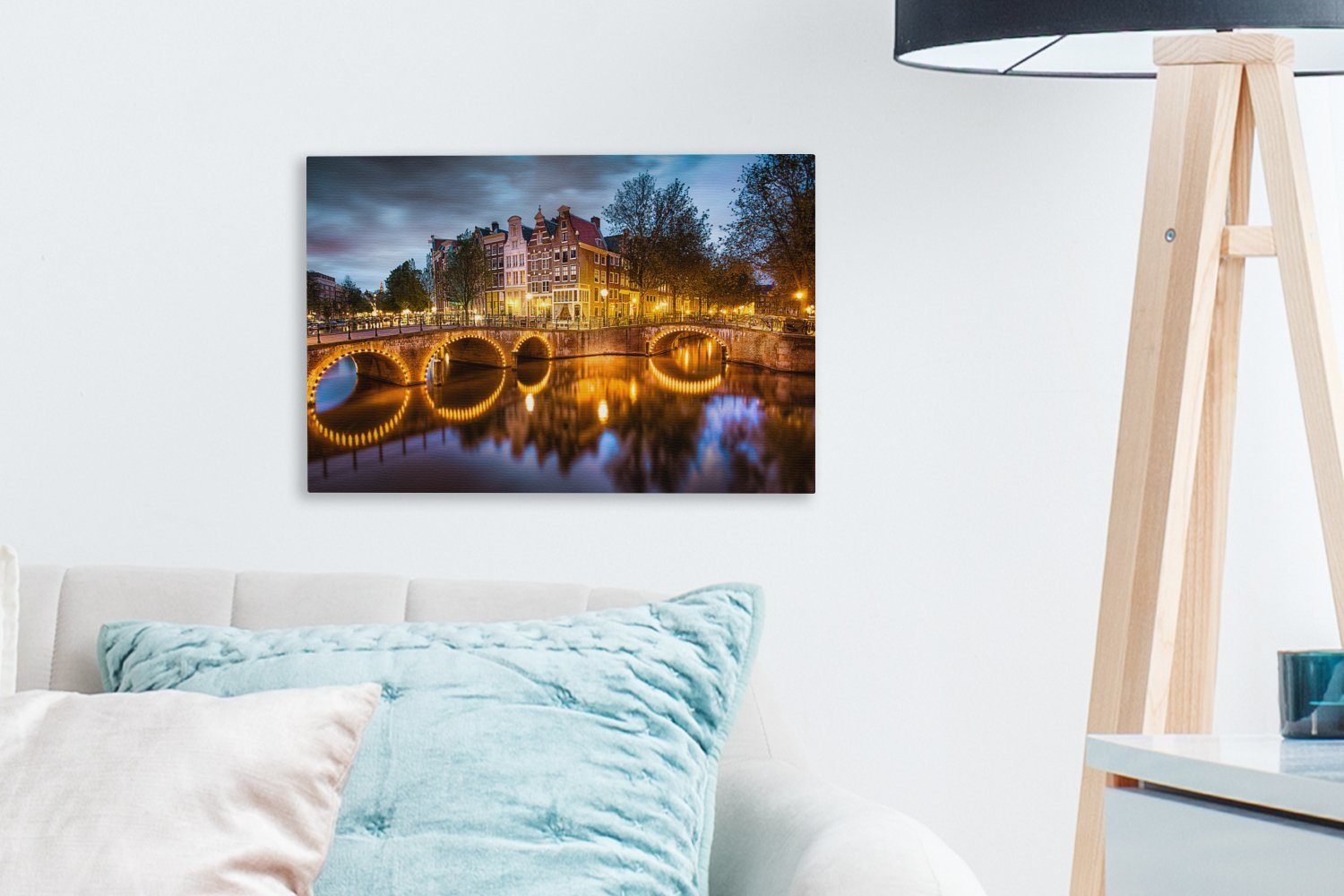 (1 OneMillionCanvasses® Wandbild Keizersgracht St), Aufhängefertig, Leinwandbild cm in Wanddeko, Leinwandbilder, 30x20 Nacht, der Die