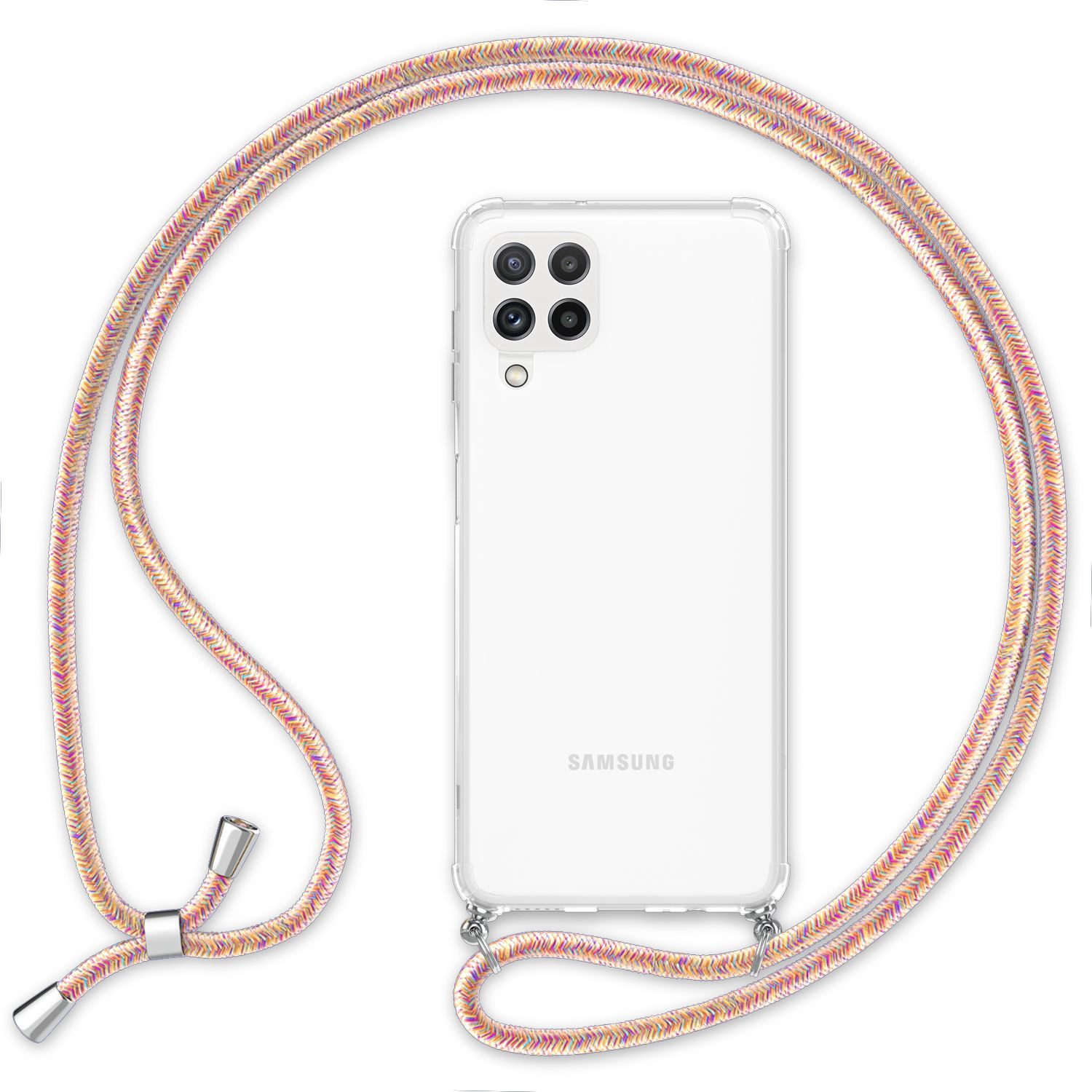 Nalia Backcover Samsung Galaxy A22 16,3 cm (6,4 Zoll), Klare Hybrid Hülle mit Kette / Schutzhülle zum Umhängen / Handyband