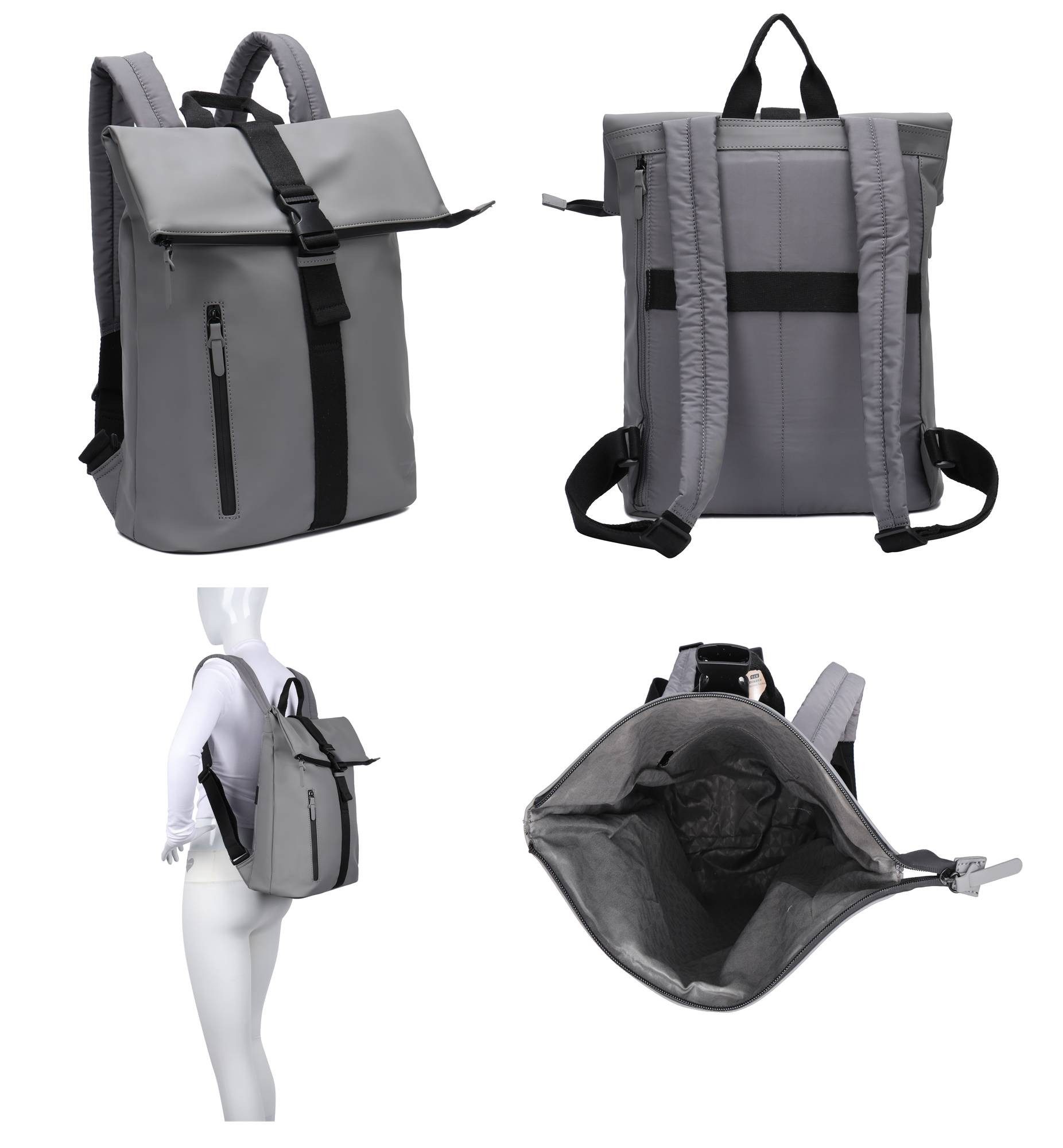 ITALYSHOP24 Rucksack XXL Damen Herren Rolltop Rucksack Cityrucksack Laptop Fach Handgepäck, Schultertasche Arbeitsrucksack Freizeit Sport Reise Wasserabweisend