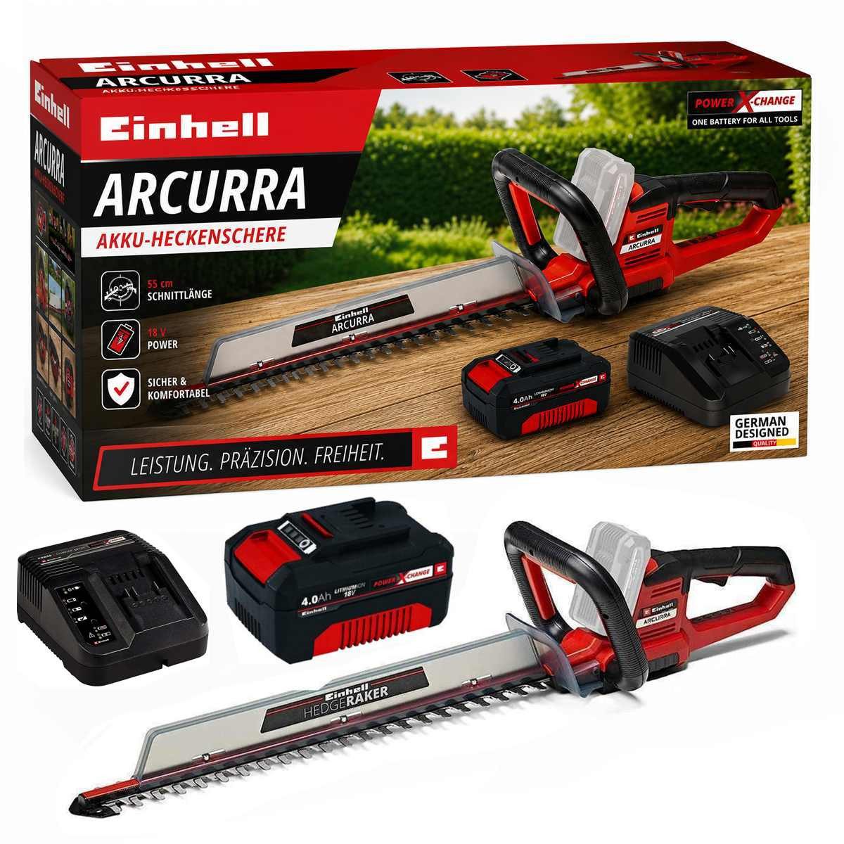 Einhell Akku-Heckenschere ARCURRA 18/55 mit Akku 4.0 Ah & Ladegerät 18V Power x-Change