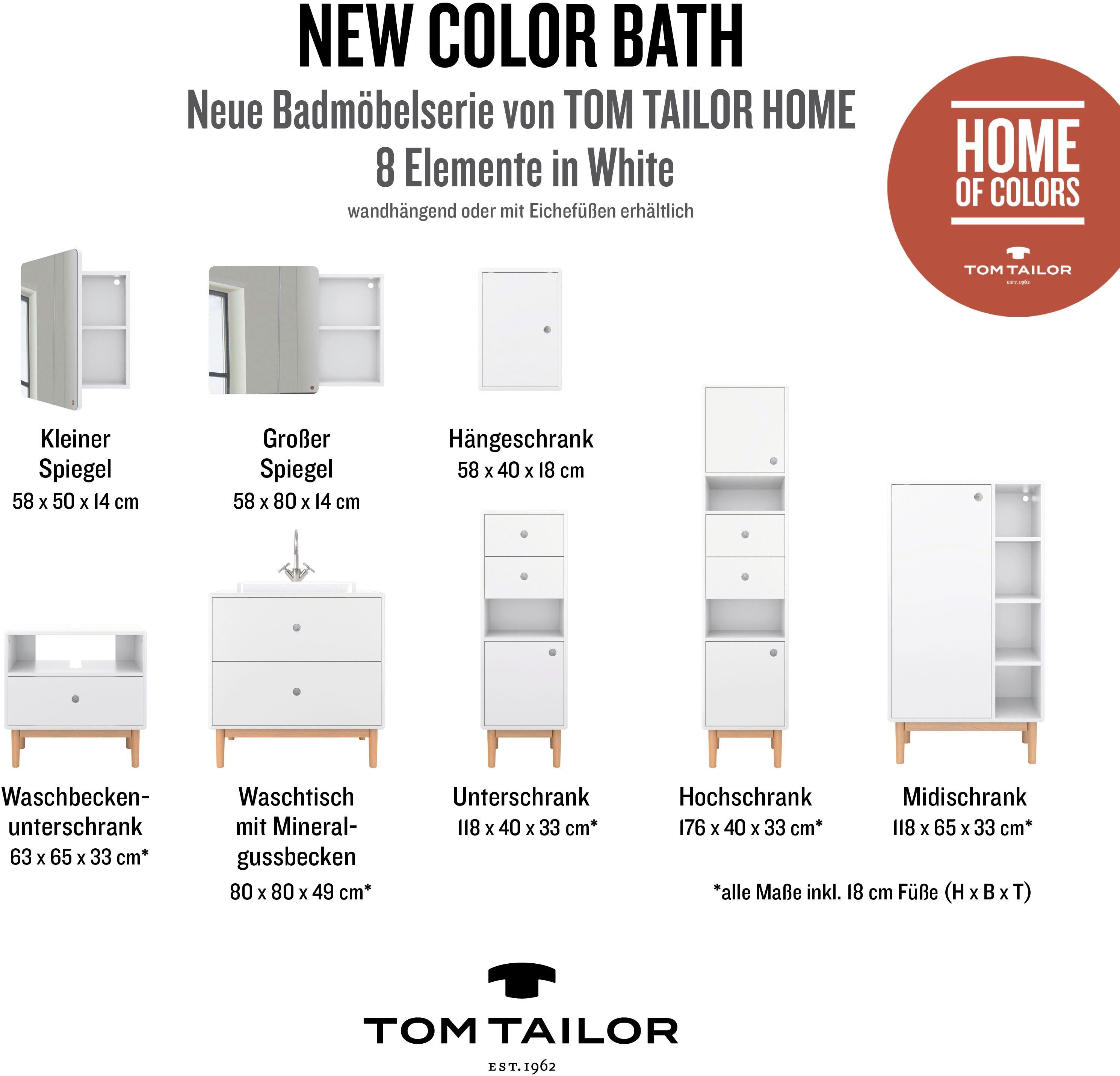 TOM TAILOR HOME Midischrank COLOR geölt, Füßen mit 1 BATH white Tür, in cm Breite mit brilliant 65 Eiche