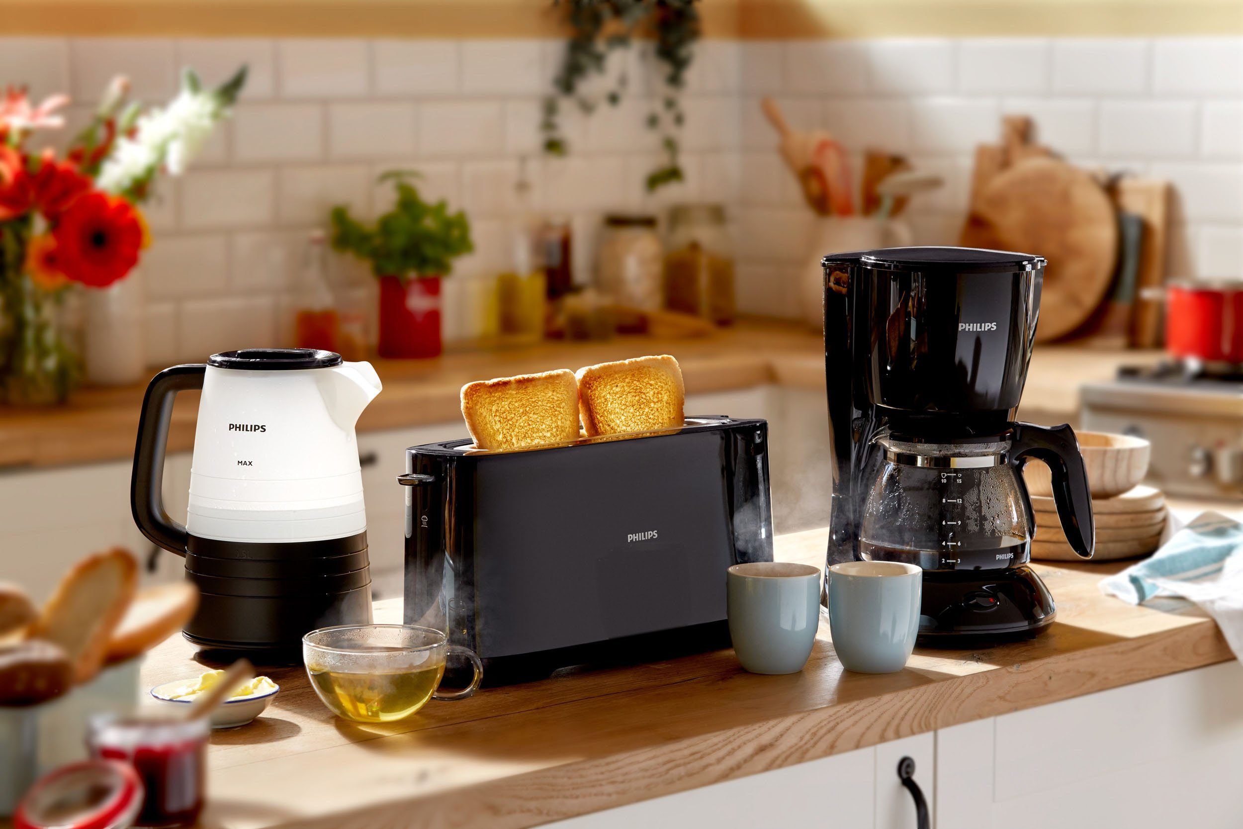 Philips Toaster HD2590/90, 1 langer Schlitz, für 2 Scheiben, 950 W, mit Aufwärm- und Auftaufunktion