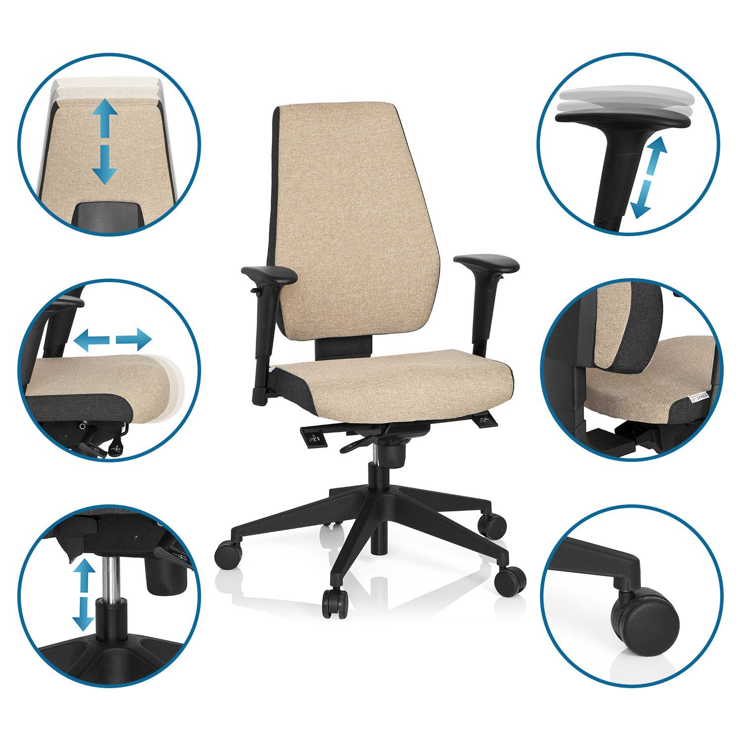 hjh OFFICE Drehstuhl Profi Bürostuhl Pro-Tec 500 Stoff (1 St), Ergonomischer Chefsessel, Schreibtischstuhl höhenverstellbar