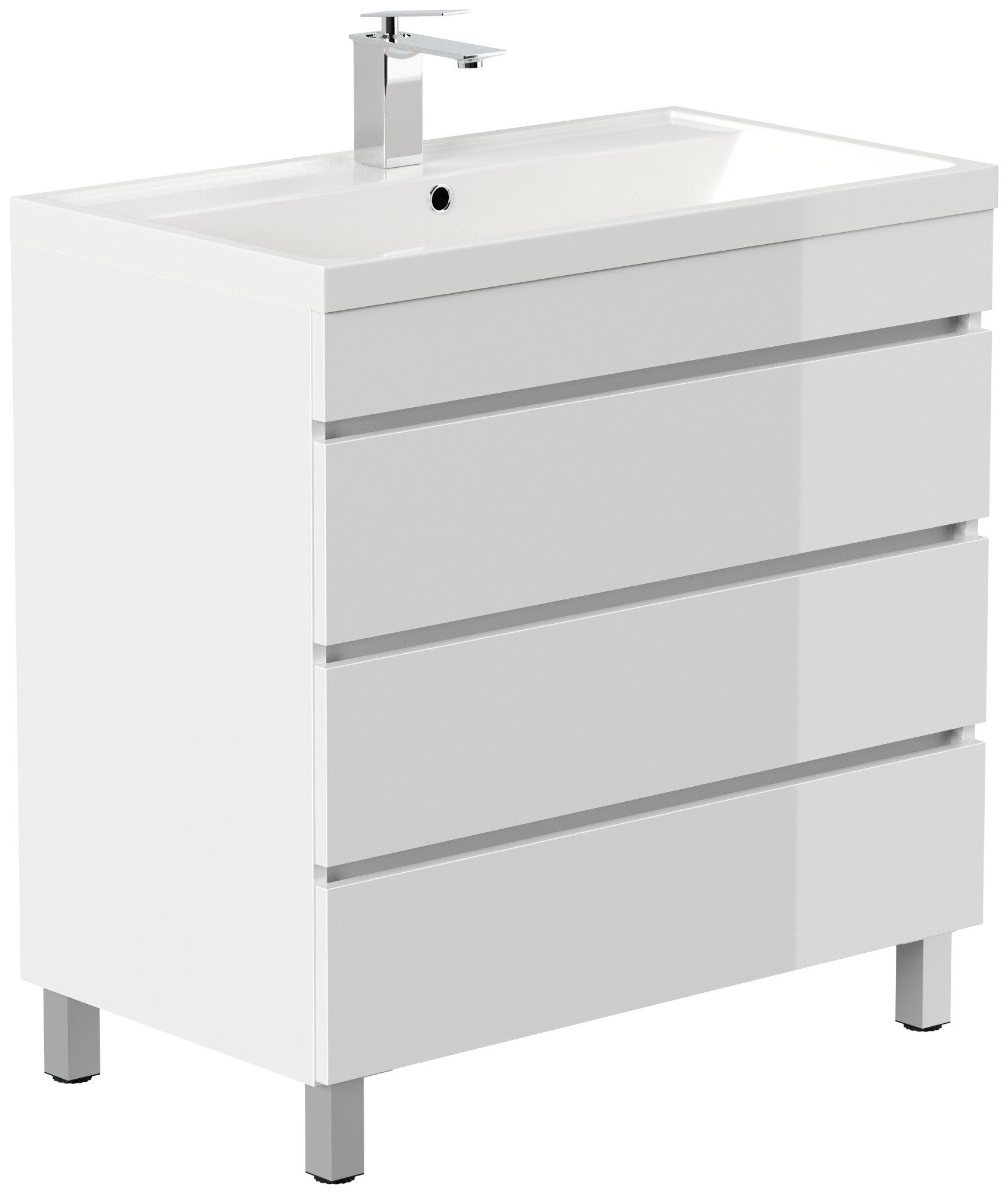 Magnolia Home Waschtisch Stand Badmöbel Via 80 SoftClose weiss hochglanz mit drei grifflosen Sc