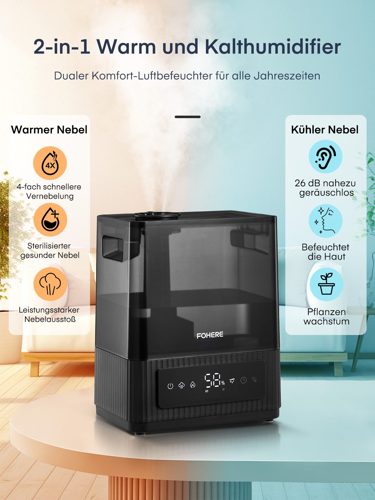 FOHERE Luftbefeuchter 6L Warm- und Kaltnebel Luftbefeuchter für Zuhause, 6 günstig online kaufen