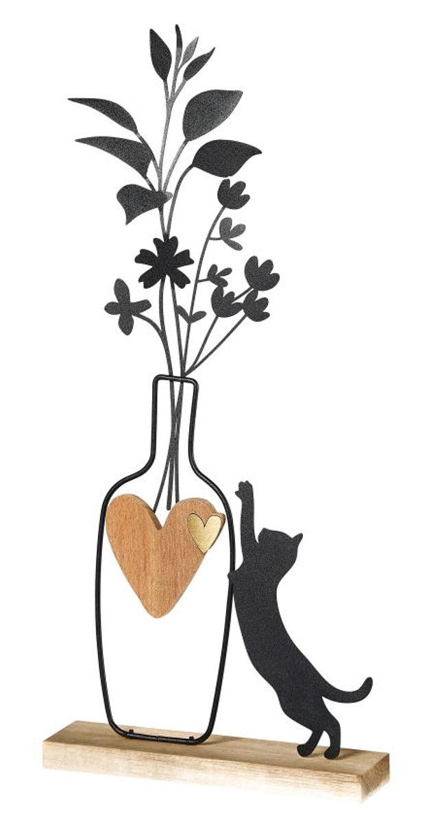 formano Dekofigur Vase + Katze stehend - Holz + schwarzes Metall - 40 cm (1 St), Schöne Geschenk-Idee! passend zu jedem Anlass!