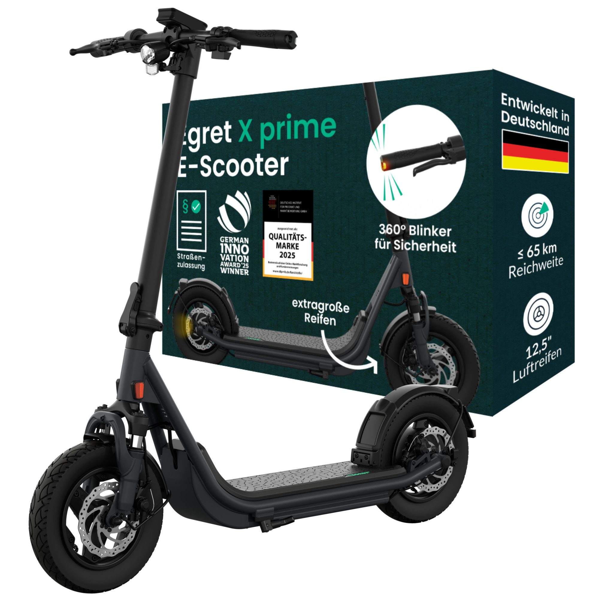 Egret E-Scooter X-Serie (core/prime/ultra) 12,5", FEDERUNG, BLINKER, ≤90 KM Reichweite, 500 W, 20 km/h, mit Straßenzulassung, ≤130kg Zuladung, App, Offroad