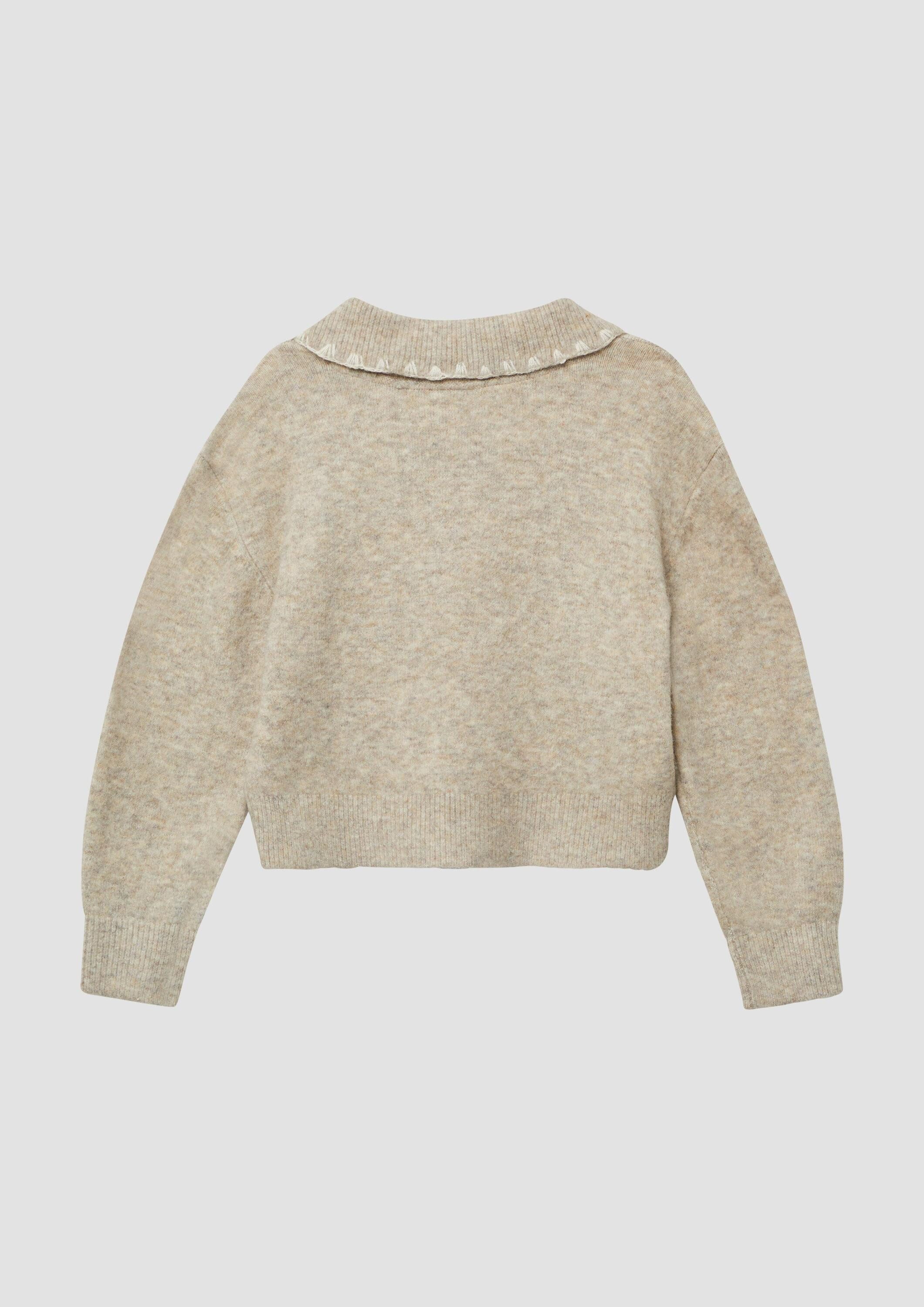 s.Oliver Longpullover Strickpullover Pullover mit Polokragen und floralen Stickerei-Details