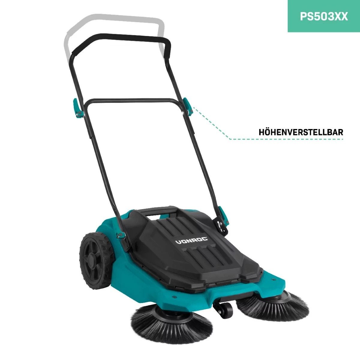 VONROC Handkehrmaschine manuell, 65 cm Arbeitsbreite, (Kehrmaschine, Laubkehrmaschine), 18 Liter Behälter, 2600m2 pro Stunde