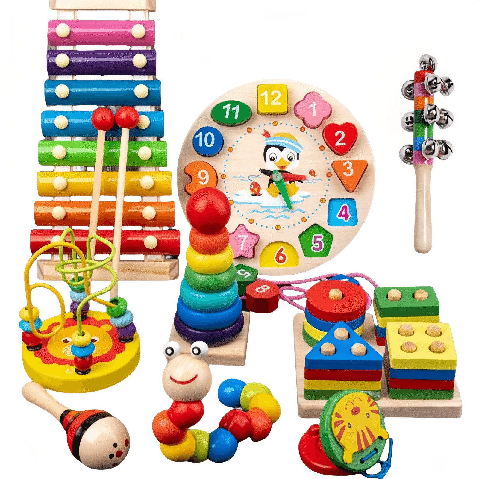 Venus Spielzeug-Musikinstrument Schlaginstrumente, Musikpädagogisches Spielzeug, (Geschenk zum Kindertag, 9 tlg., Farbe, Form und Raum, geeignet für Kinder im Alter von 3–6 Jahren), 9 Montessori-Sinnespädagogikspielzeuge