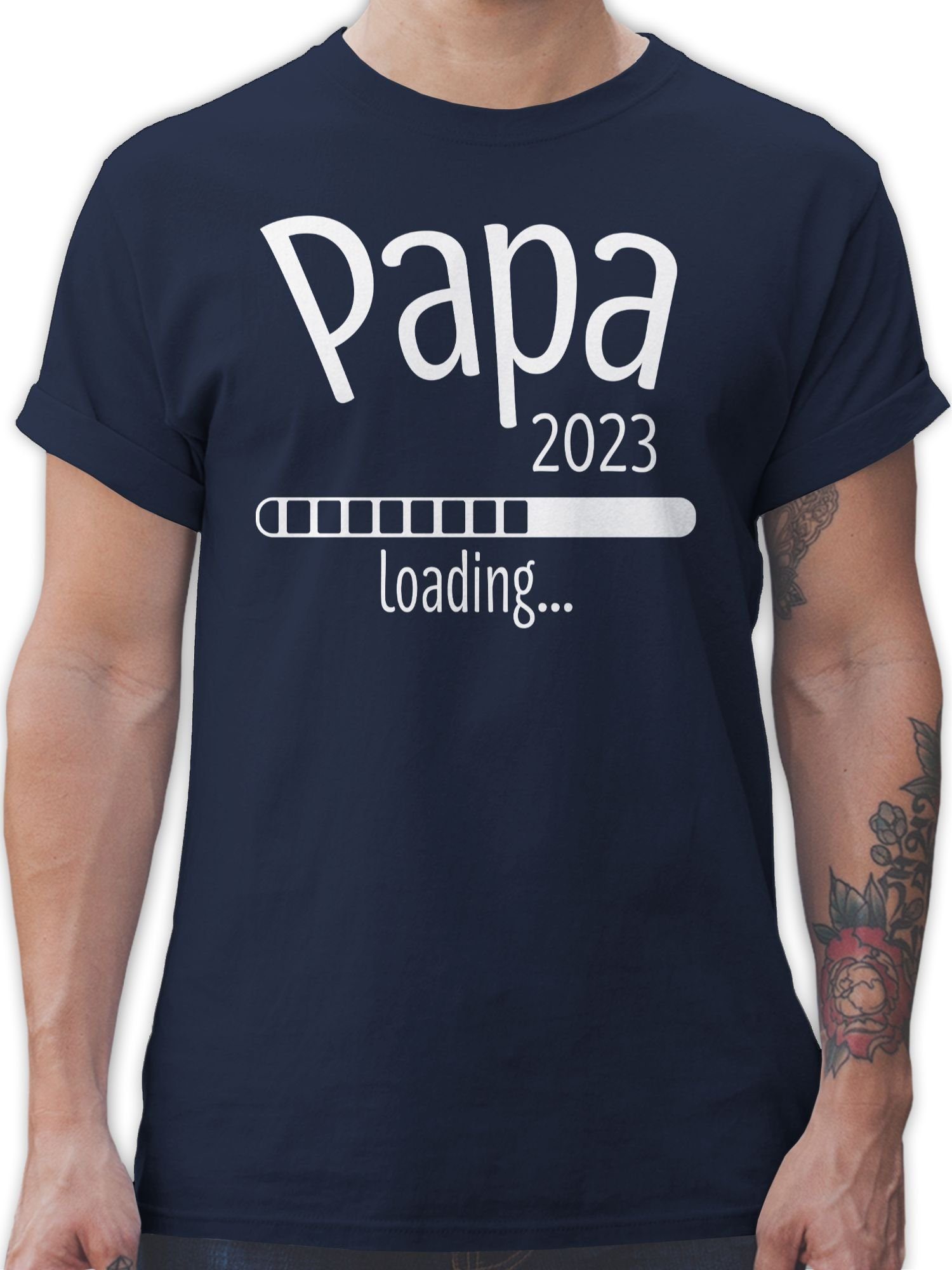 Shirtracer T-Shirt Papa 2023 loading Vatertag Geschenk für Papa 02 Navy Blau