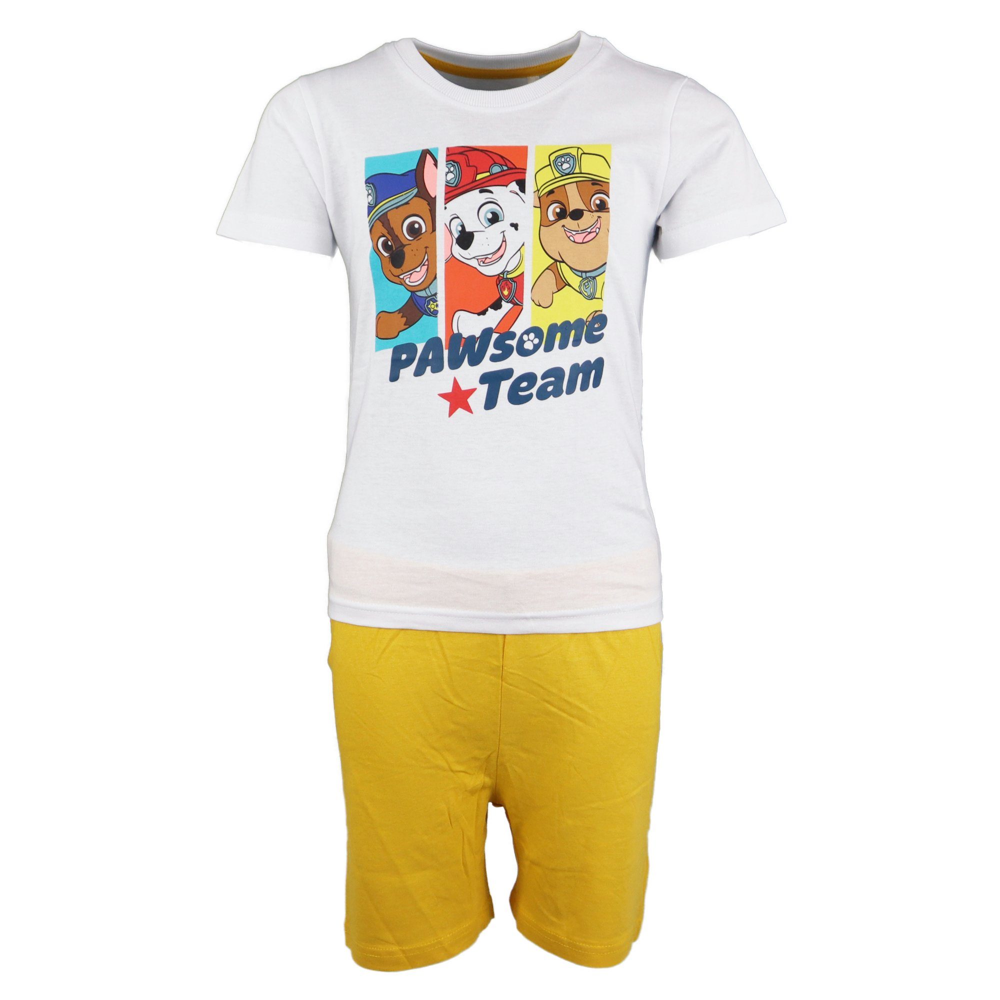 PAW PATROL Pyjama Jungen Kinder Schlafanzug Gr. 98 bis 128, 100% Baumwolle Weiß