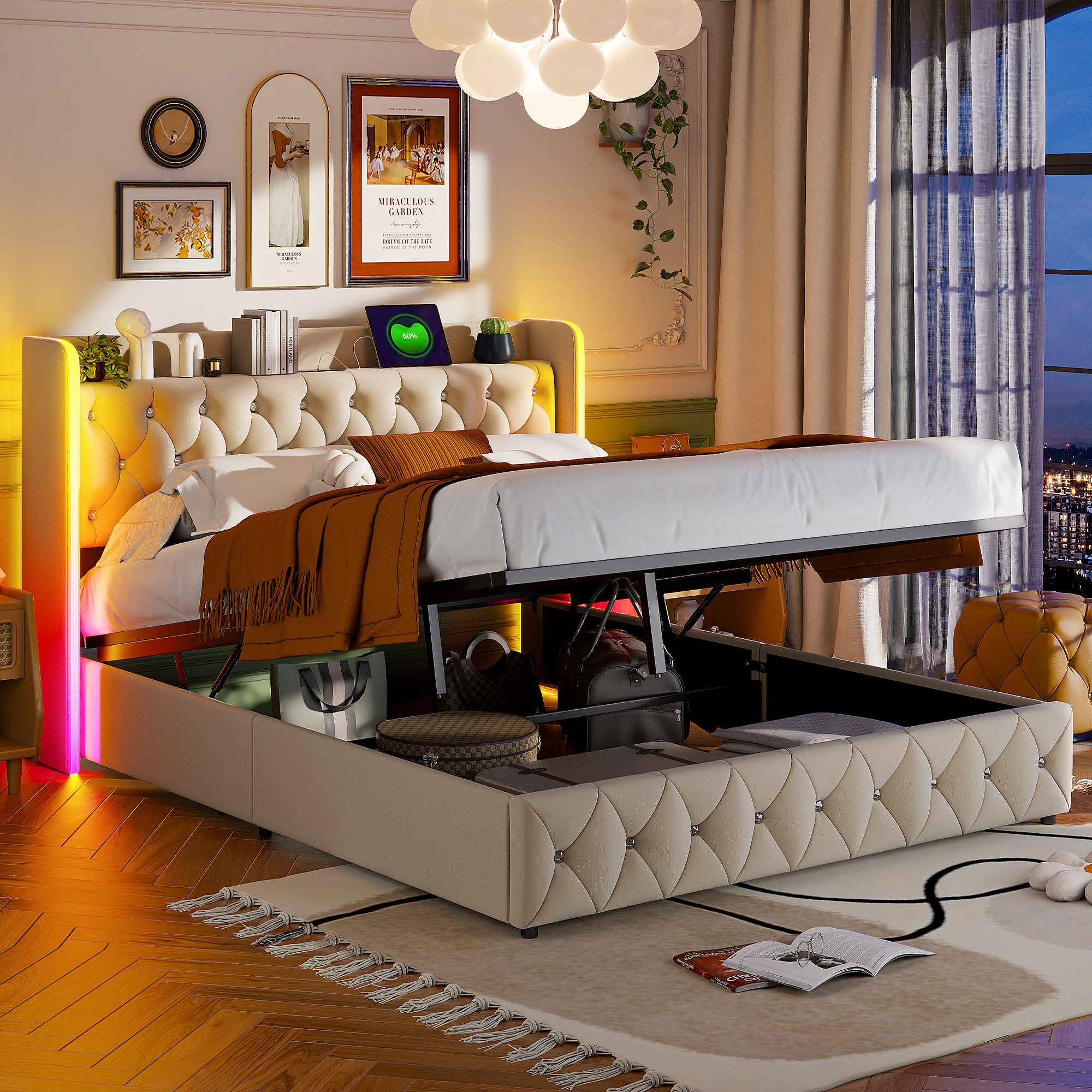 PXloue Polsterbett Doppelbett mit LED Licht günstig online kaufen