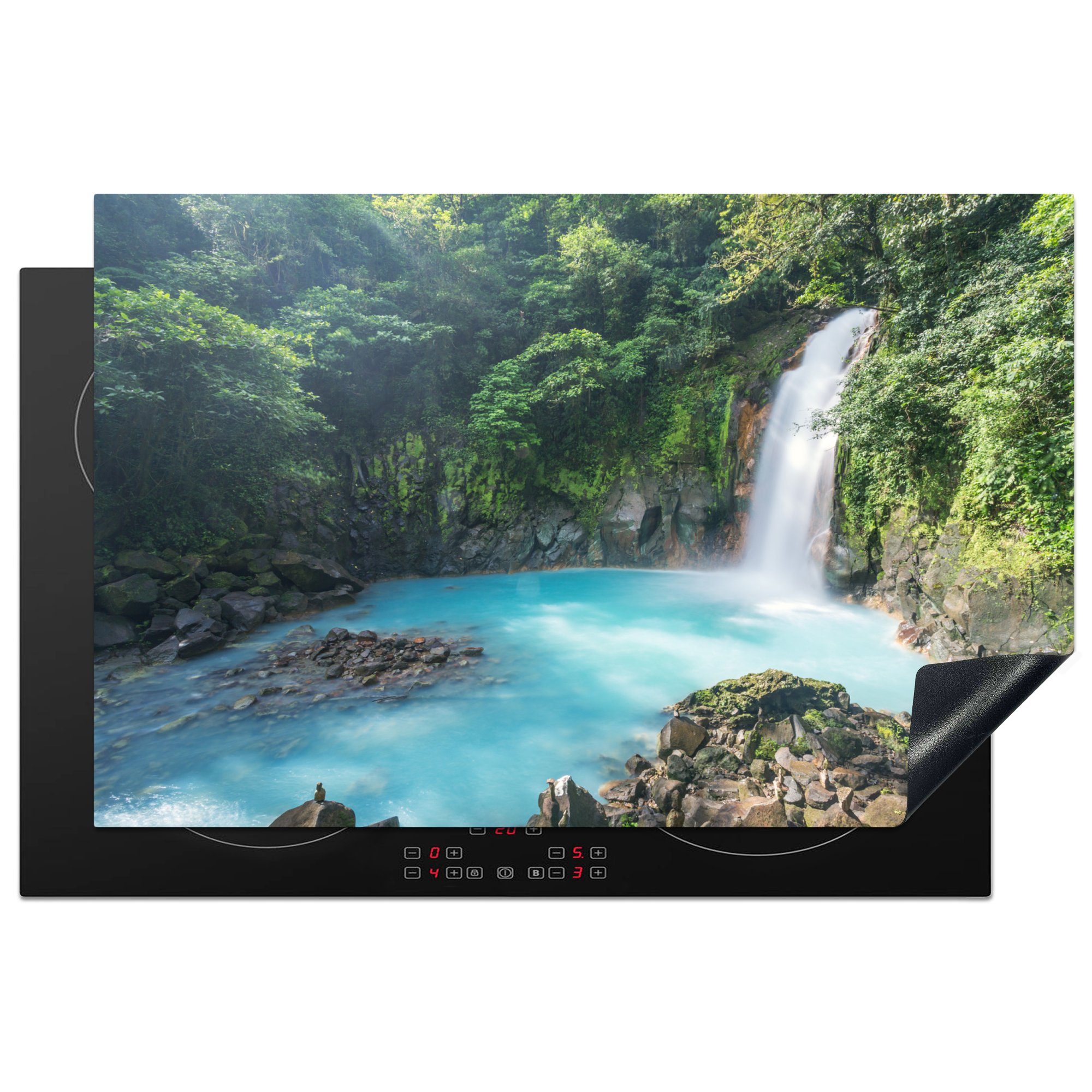 MuchoWow Herdblende-/Abdeckplatte Wasserfall in Costa Rica, Vinyl, (1 tlg), 81x52 cm, Induktionskochfeld Schutz für die küche, Ceranfeldabdeckung