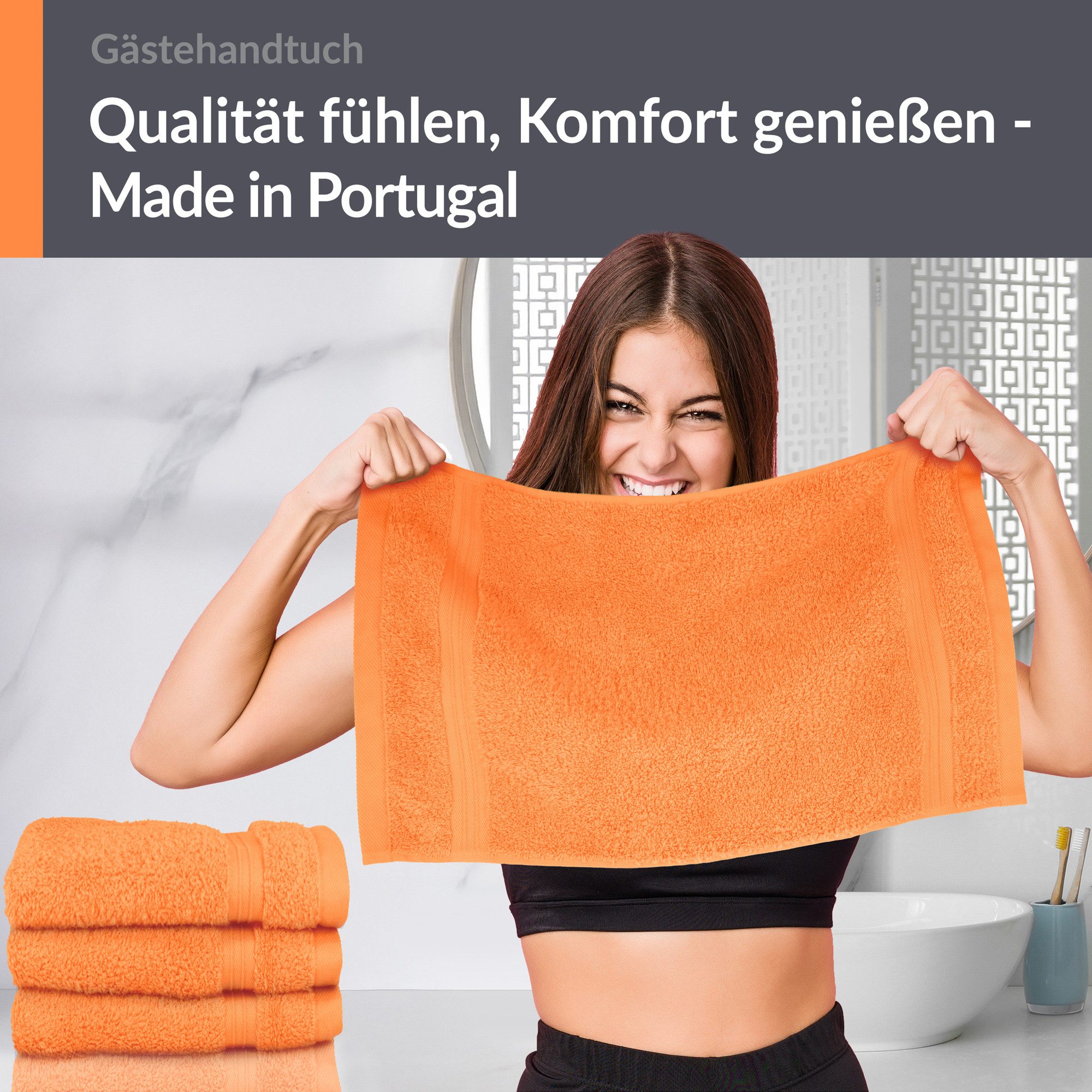 Lashuma Gästehandtücher - Kleine Handtücher Linz, Frottee (Spar-Set, 4-St), weiches Handtuchset orange 30x50 cm