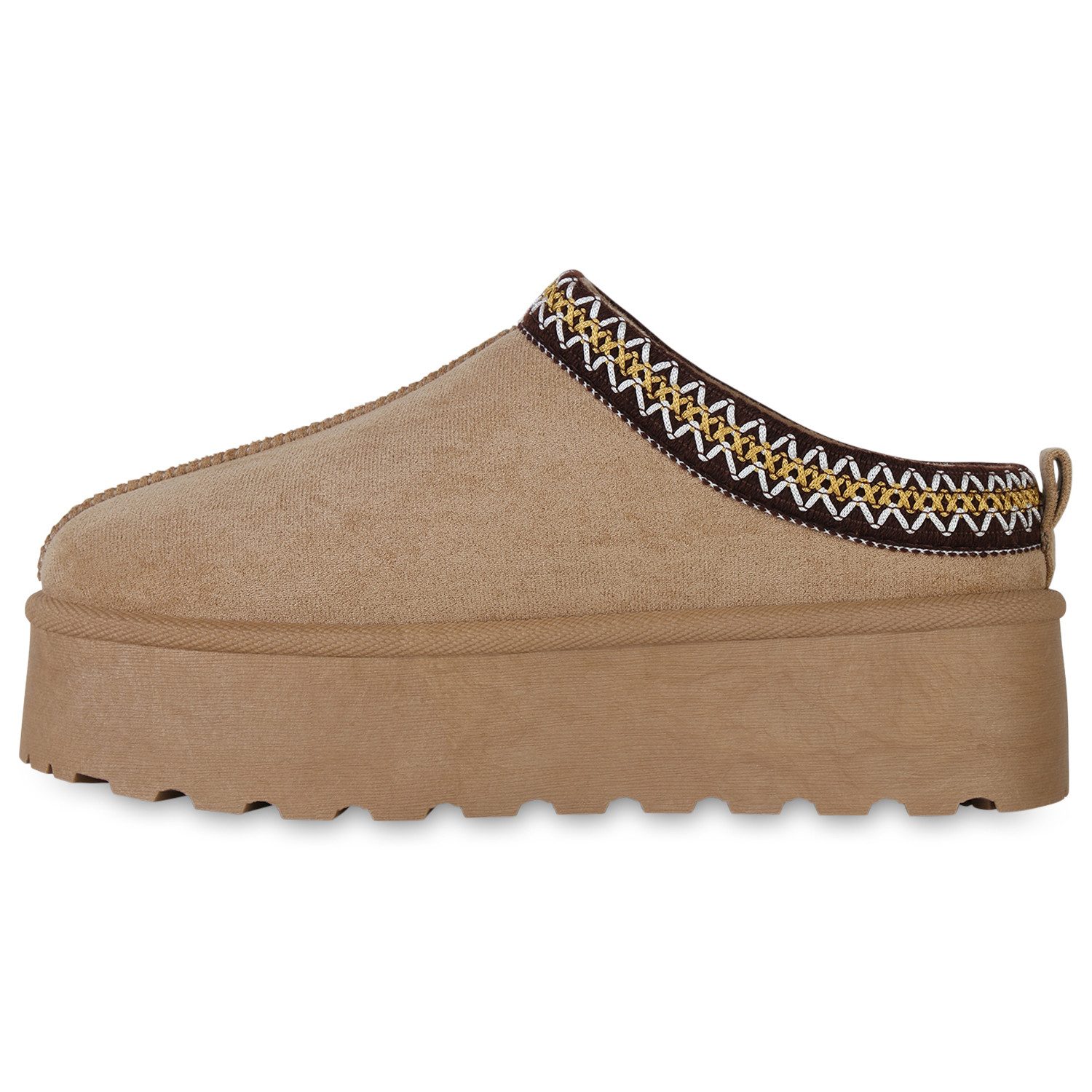 VAN HILL 840601 Hausschuh Damen Warm Gefütterte Pantoffeln Bequeme Plateau Prints
