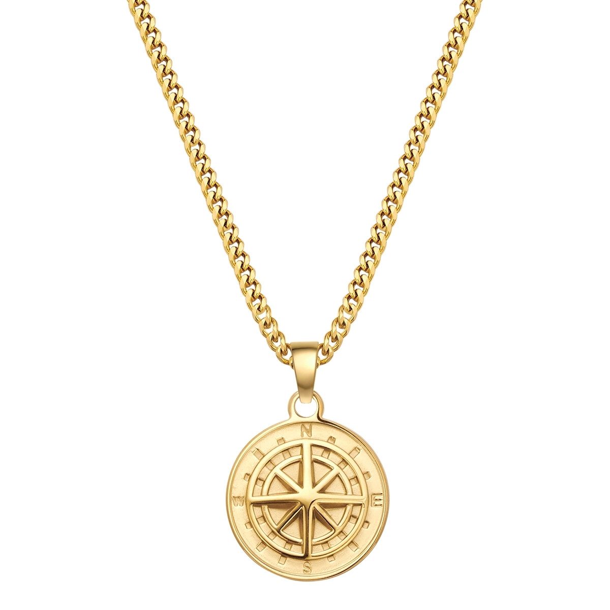 True Rebels Edelstahlkette Kompass gelbgold