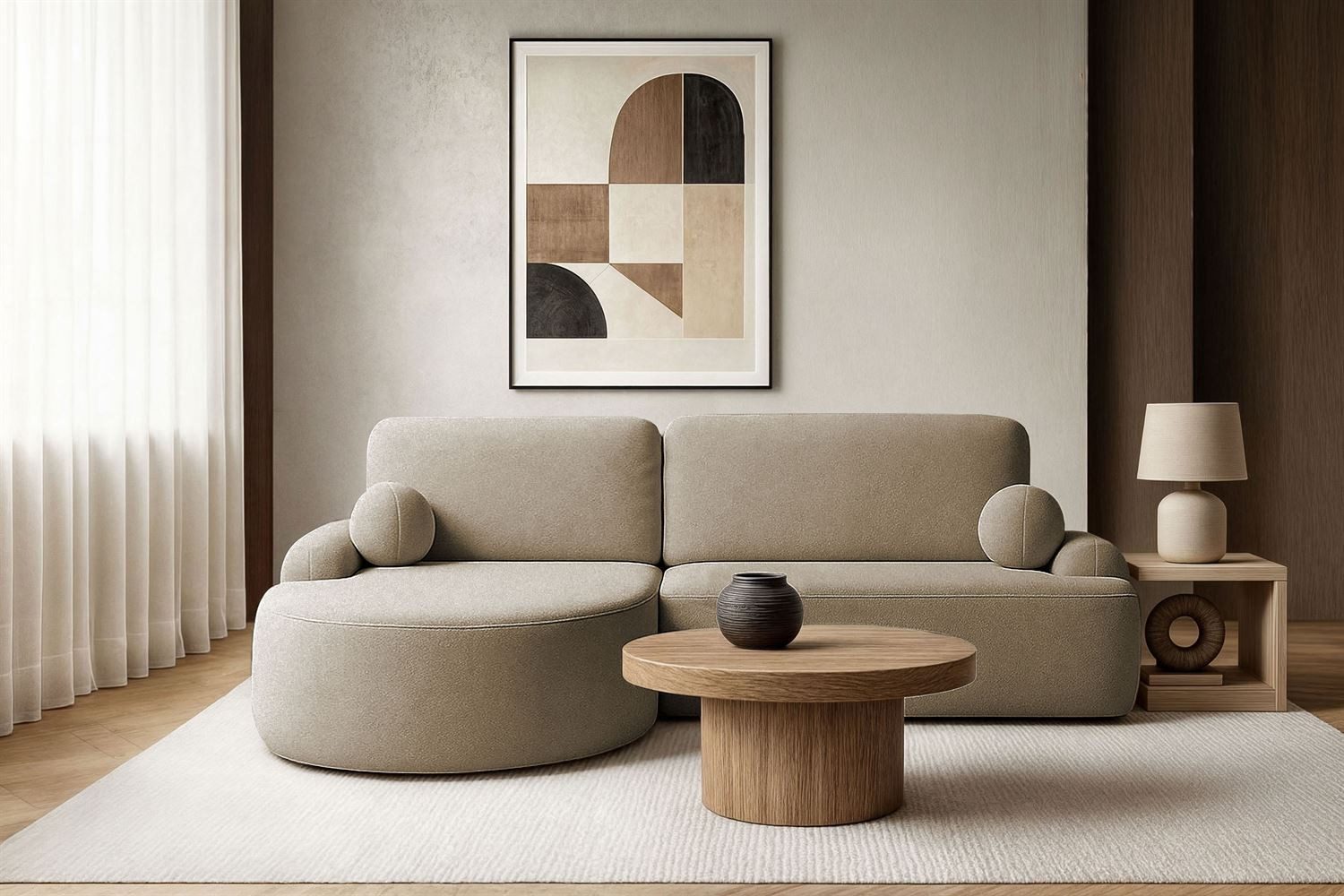 Lookway Ecksofa CLEO Rundes Ecksofa mit Schlaffunktion und Bettkasten, mit Bettfunktion und Bettkasten