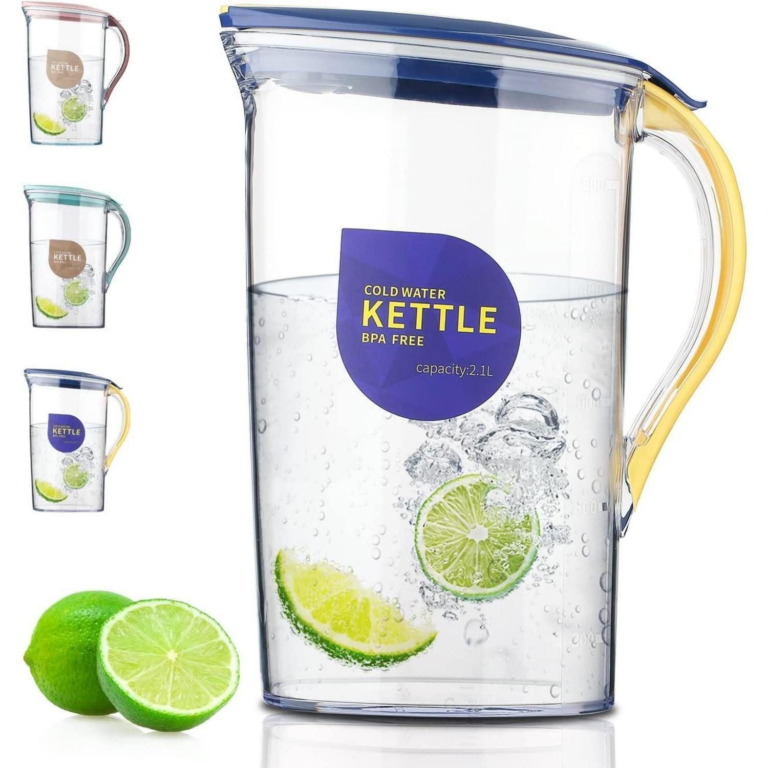 LuxusKollektion Wasserkrug Karaffe 2,1L Fiberglas Kühlschranktür Deckel BPAfrei 3. Gelb