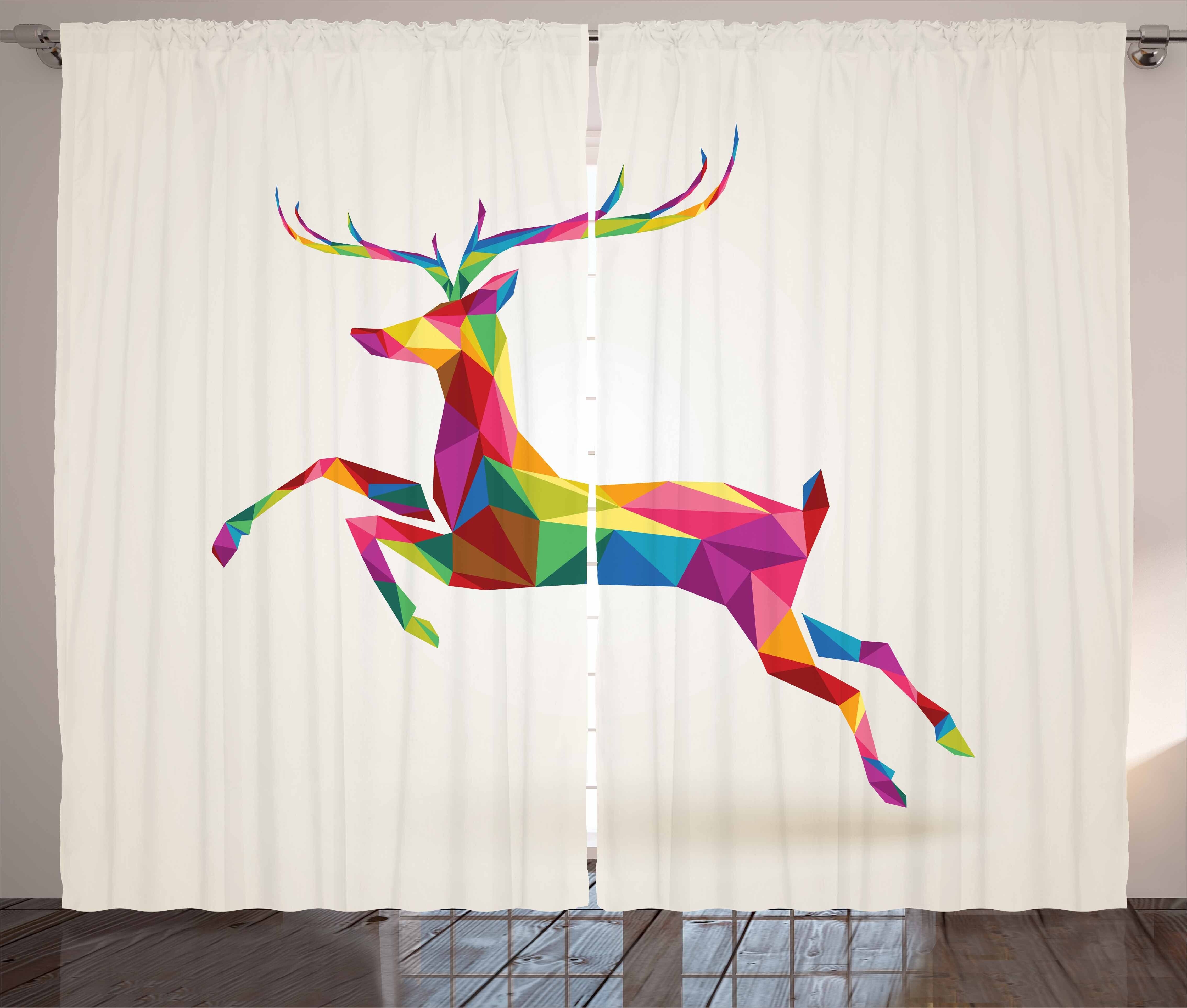 Gardine Schlafzimmer Kräuselband Vorhang mit Schlaufen und Haken, Abakuhaus, Rentier Bunte Fractal Deer