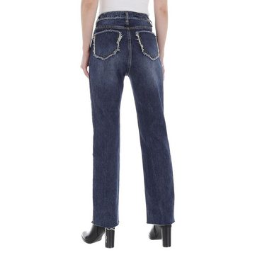Ital-Design Relax-fit-Jeans Damen Freizeit Destroyed-Look High Waist Jeans in Blau